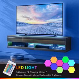 HOMCOM Floating TV Unit Stand Wall Mount TV Cabinet with Storage LED Lights in Black - thumbnail 5
