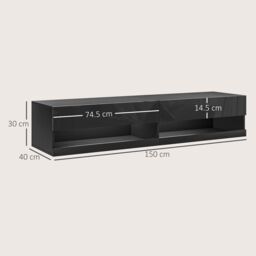 HOMCOM Floating TV Unit Stand Wall Mount TV Cabinet with Storage LED Lights in Black - thumbnail 3