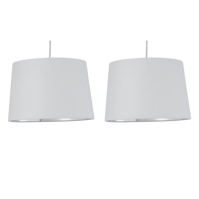 First Choice Lighting Set of 2 Zoey - White with Silver Easy Fit Pendant or Lamp Shades - image 1