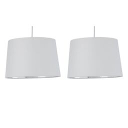 First Choice Lighting Set of 2 Zoey - White with Silver Easy Fit Pendant or Lamp Shades