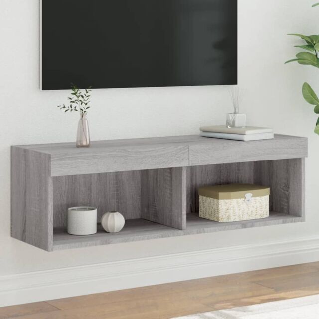 Berkfield Home TV Cabinet with LED Lights Grey Sonoma 100x30x30 cm - Size: 100 x 30 x 30 cm - image 1