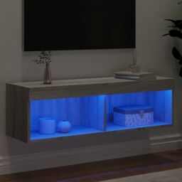 Berkfield Home TV Cabinet with LED Lights Grey Sonoma 100x30x30 cm - Size: 100 x 30 x 30 cm - thumbnail 4