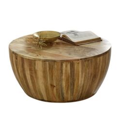 Indian Hub Surrey Drum Coffee Table - Solid Mango Wood - L80 x W80 x H35 cm in Brown - thumbnail 1