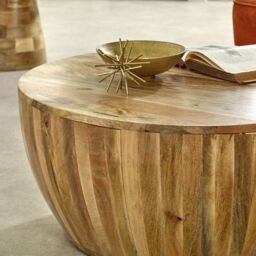 Indian Hub Surrey Drum Coffee Table - Solid Mango Wood - L80 x W80 x H35 cm in Brown - thumbnail 5