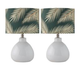 First Choice Lighting Set of 2 Tuscan - White Ceramic Lamps with Tropical Green Shade - thumbnail 1