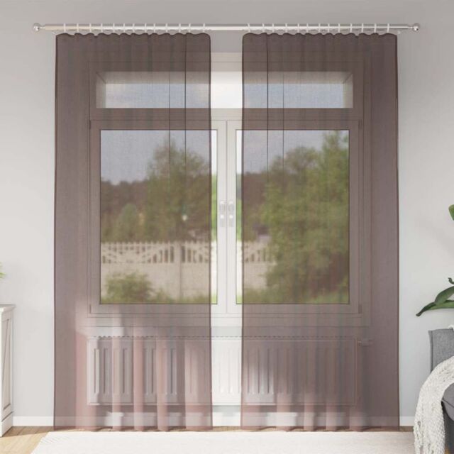 Berkfield Home Voile Curtains with Rod Pockets 2 pcs Brown - image 1