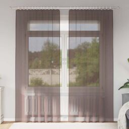 Berkfield Home Voile Curtains with Rod Pockets 2 pcs Brown - thumbnail 1