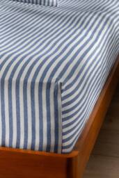 Soak&Sleep Mediterranean Blue Herringbone Stripe Cotton 30cm Fitted Sheet - Size: Double - thumbnail 1
