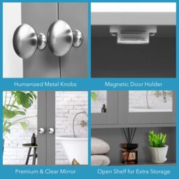 Costway Wall Mounted Bathroom Mirror Cabinet Wooden Storage Cupboard Medicine Organizer in Grey - thumbnail 6