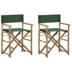Berkfield Home Sturdy Folding Director's Chairs 2 pcs Green Bamboo & Fabric - thumbnail 2