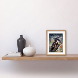 "Artery8 Wall Art Print Motocross Race Action Shot Paint Splat Portrait Artwork Framed 9X7 Inch in Beige - Size: W7"" x H9""" - thumbnail 2