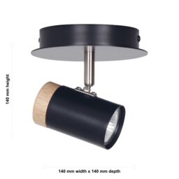 First Choice Lighting Set of 2 Stratton - Black with Wood Detail Single Spotlights - thumbnail 6