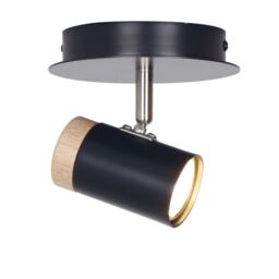First Choice Lighting Set of 2 Stratton - Black with Wood Detail Single Spotlights - thumbnail 3
