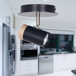 First Choice Lighting Set of 2 Stratton - Black with Wood Detail Single Spotlights - thumbnail 5
