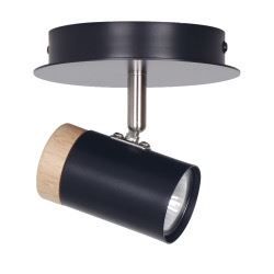 First Choice Lighting Set of 2 Stratton - Black with Wood Detail Single Spotlights - thumbnail 2
