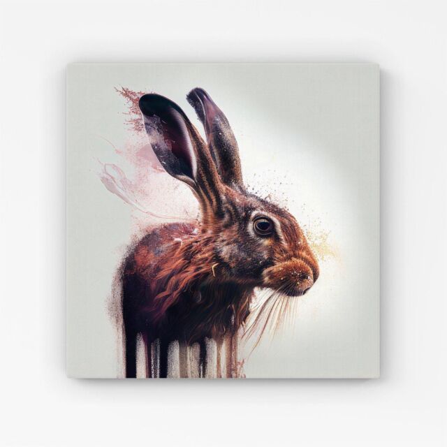 "Warren Reed - Designer Hare Face Splashart Canvas in Brown - Size: W16"" x H16""" - image 1