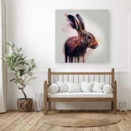"Warren Reed - Designer Hare Face Splashart Canvas in Brown - Size: W16"" x H16""" - thumbnail 3