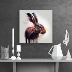"Warren Reed - Designer Hare Face Splashart Canvas in Brown - Size: W16"" x H16""" - thumbnail 2