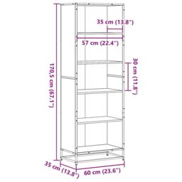 Berkfield Home Bookcase Grey Sonoma 60x35x170.5 cm Engineered Wood - thumbnail 9