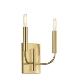 Loops Twin Wall Light White Linen Cylindrical Shades Burnished Brass LED E14 60W - thumbnail 2