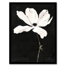 "Artery8 White Flower Bloom Black Background Watercolour Framed Art Print - Size: W12"" x H16""" - thumbnail 1