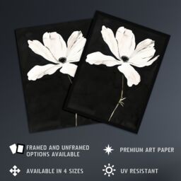 "Artery8 White Flower Bloom Black Background Watercolour Framed Art Print - Size: W12"" x H16""" - thumbnail 2