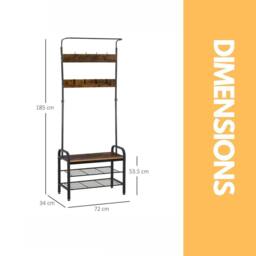 Pirlo Plush Industrial Coat Rack Stand With 2 Shelves & 8 Hooks in Brown - thumbnail 6