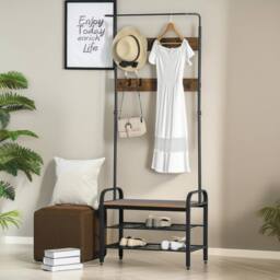 Pirlo Plush Industrial Coat Rack Stand With 2 Shelves & 8 Hooks in Brown - thumbnail 3