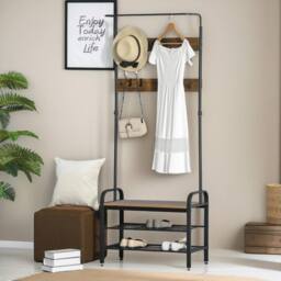 Pirlo Plush Industrial Coat Rack Stand With 2 Shelves & 8 Hooks in Brown - thumbnail 4