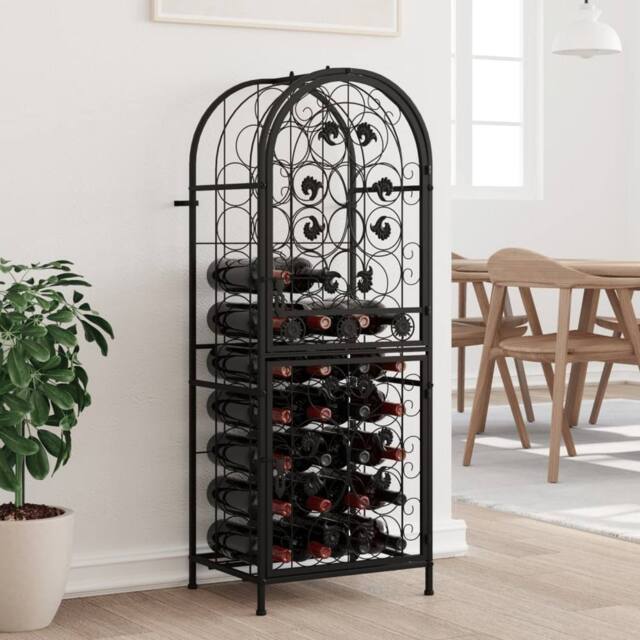 Berkfield Home Wine Rack for 41 Bottles Black 45x36x120 cm Wrought Iron - Size: 45 x 36 x 120 cm - image 1