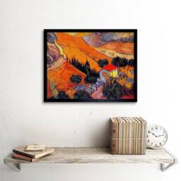 "Artery8 Vincent Van Gogh Landscape House Ploughman 1889 Framed Wall Art Print in Orange - Size: W12"" x H16""" - thumbnail 2