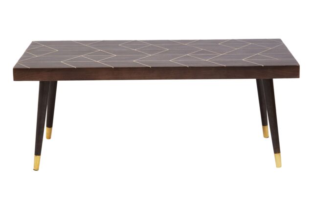 Orsina Mango Wood & Gold Finishing Coffee Table, Rectangular Coffee Table With Brass Inlay, Wooden Centre Table in Brown - image 1
