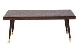 Orsina Mango Wood & Gold Finishing Coffee Table, Rectangular Coffee Table With Brass Inlay, Wooden Centre Table in Brown