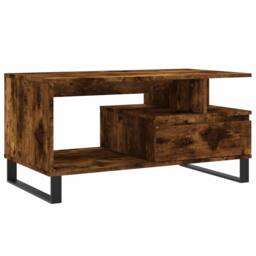 Berkfield Home Coffee Table Smoked Oak 90x49x45 cm Engineered Wood in Brown - Size: 90 x 49 x 45 cm - thumbnail 1