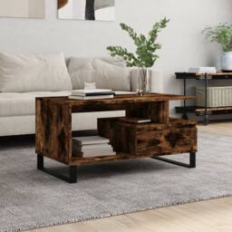 Berkfield Home Coffee Table Smoked Oak 90x49x45 cm Engineered Wood in Brown - Size: 90 x 49 x 45 cm - thumbnail 2