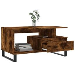 Berkfield Home Coffee Table Smoked Oak 90x49x45 cm Engineered Wood in Brown - Size: 90 x 49 x 45 cm - thumbnail 4