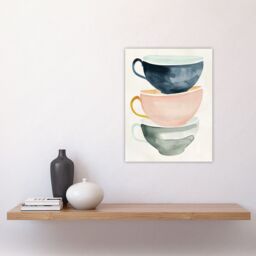 "Artery8 Three Stacked Tea Cups Bright Boho Watercolour Wall Art Print - Size: W18"" x H24""" - thumbnail 4