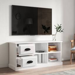 Berkfield Home TV Cabinet High Gloss White 102x35.5x47.5 cm Engineered Wood - thumbnail 1