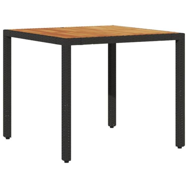 Berkfield Home Garden Table with Acacia Wood Top Black 90x90x75 cm Poly Rattan - Size: 90 x 90 x 75 cm - image 1