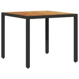Berkfield Home Garden Table with Acacia Wood Top Black 90x90x75 cm Poly Rattan - Size: 90 x 90 x 75 cm - thumbnail 6