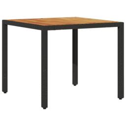 Berkfield Home Garden Table with Acacia Wood Top Black 90x90x75 cm Poly Rattan - Size: 90 x 90 x 75 cm