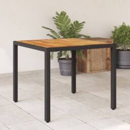 Berkfield Home Garden Table with Acacia Wood Top Black 90x90x75 cm Poly Rattan - Size: 90 x 90 x 75 cm - thumbnail 2