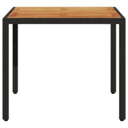 Berkfield Home Garden Table with Acacia Wood Top Black 90x90x75 cm Poly Rattan - Size: 90 x 90 x 75 cm - thumbnail 5