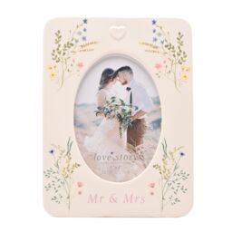 "Love story Wildflower Ceramic Photo Frame 4"" x 6"" Floral - Mr & Mrs in White" - thumbnail 1