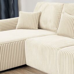 Furnishings For Less UK Vinci Chunky Thick Cord Soft 4 Seater Corner Sofa Left Hand Facing in Ivory - thumbnail 2