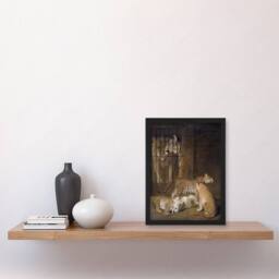 Artery8 Whelps Lion & Tigress in Zoo Cage Agasse Framed Wall Art Print in Brown - Size: A4 - thumbnail 4