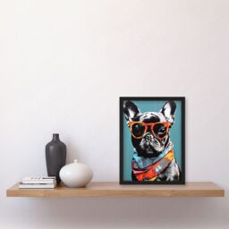 Artery8 English Bulldog Wearing Bandana & Sunglasses Artwork Framed Wall Art Print A4 in Black - thumbnail 2