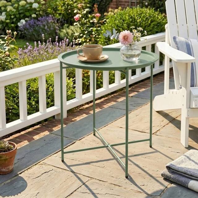 VOGREX Garden Table Side Table with Removable Tray, Folding Legs Green - image 1