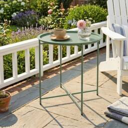 VOGREX Garden Table Side Table with Removable Tray, Folding Legs Green - thumbnail 1
