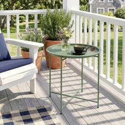 VOGREX Garden Table Side Table with Removable Tray, Folding Legs Green - thumbnail 3